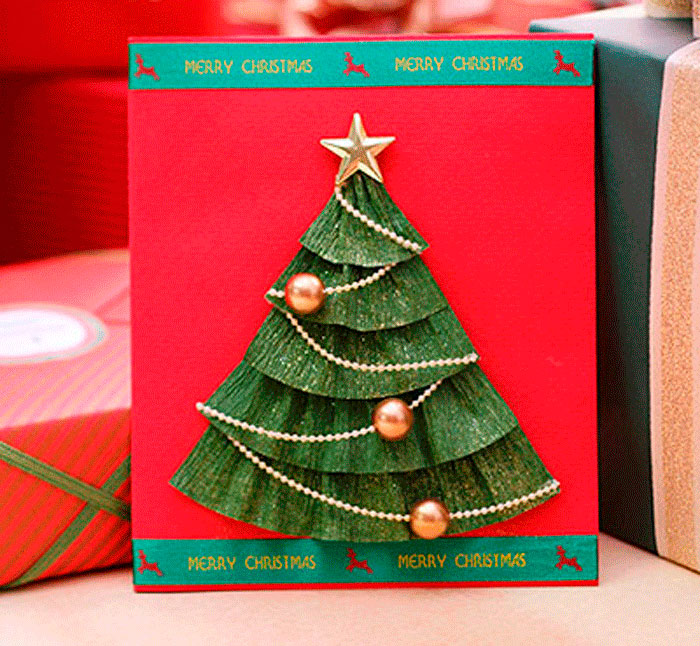 Объемная новогодняя открытка с ёлочкой из гофрированной бумаги