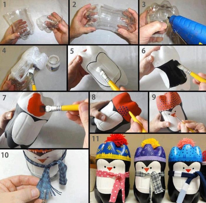 пингвины из пластиковых бутылок
