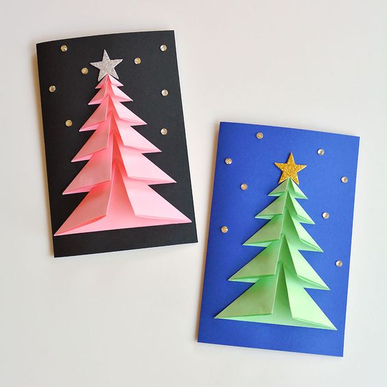 Сборная бумажная модель Новогодняя объемная открытка, Дед мороз, елка, снеговик