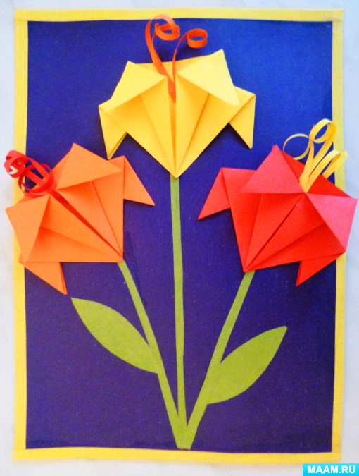 Открытка с тюльпанами оригами